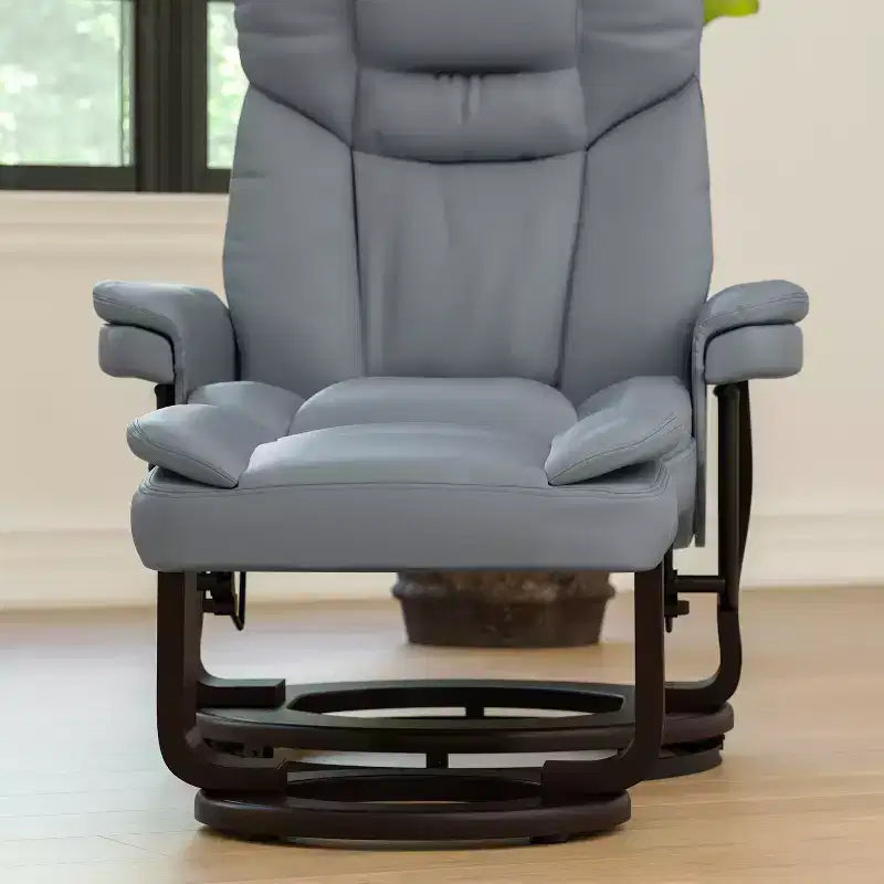 Flash Furniture Fauteuil inclinable contemporain multipositions et ottoman incurvé avec base pivotante en bois d'acajou