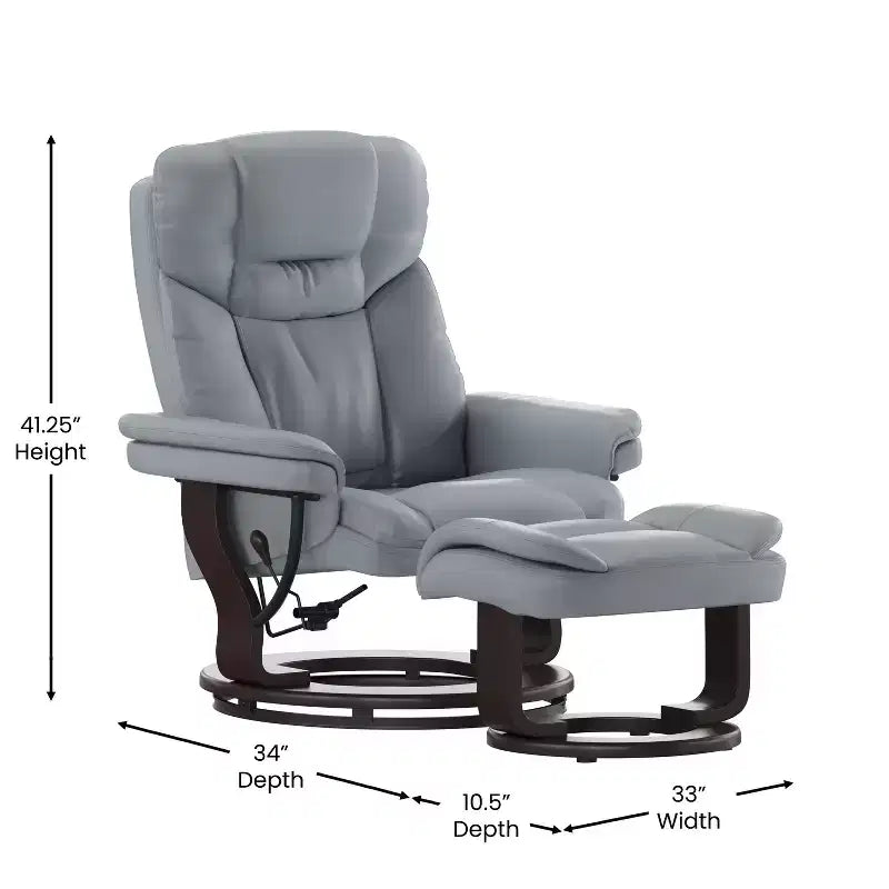 Flash Furniture Fauteuil inclinable contemporain multipositions et ottoman incurvé avec base pivotante en bois d'acajou