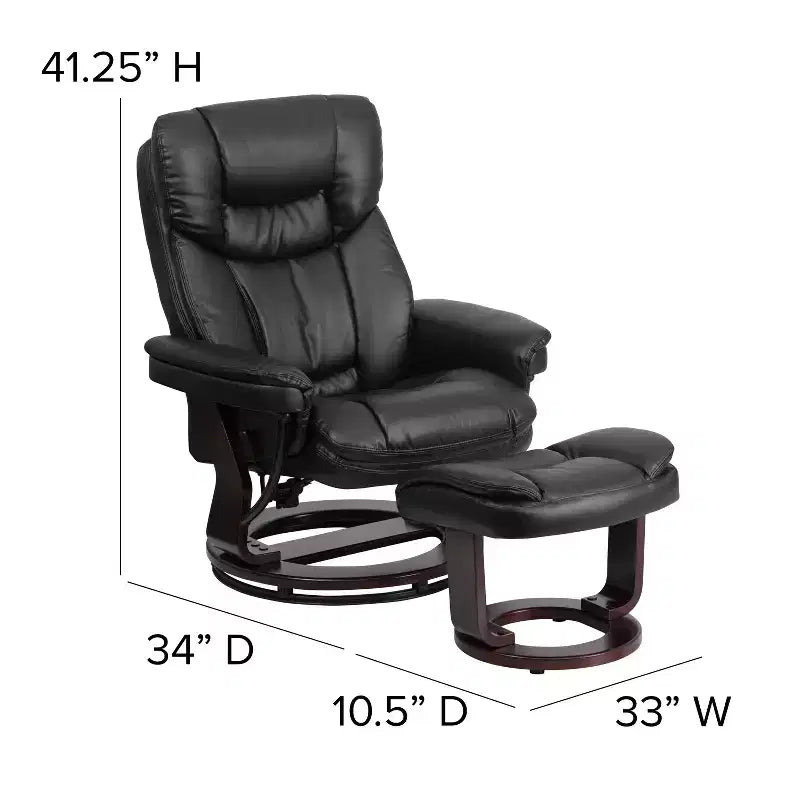Flash Furniture Fauteuil inclinable contemporain multipositions et ottoman incurvé avec base pivotante en bois d'acajou