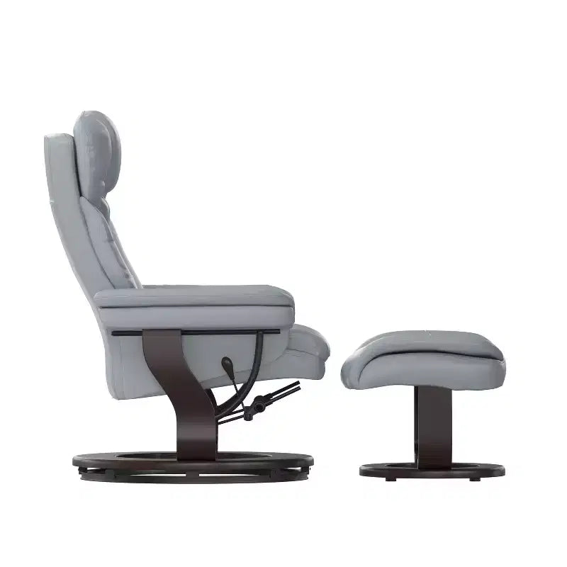 Flash Furniture Fauteuil inclinable contemporain multipositions et ottoman incurvé avec base pivotante en bois d'acajou