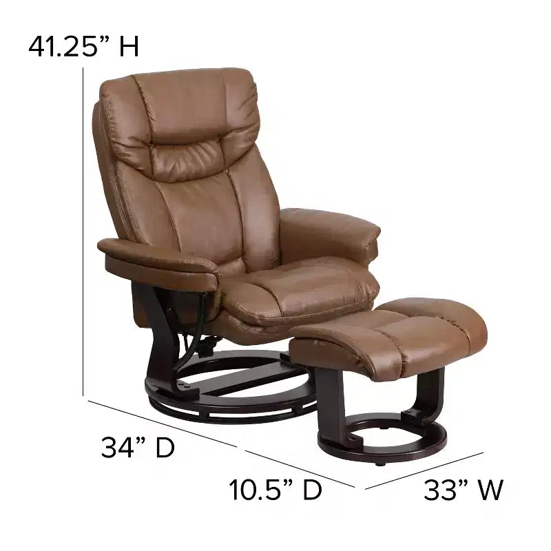 Flash Furniture Fauteuil inclinable contemporain multipositions et ottoman incurvé avec base pivotante en bois d'acajou