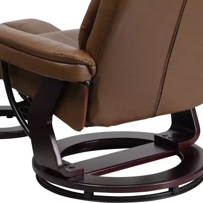 Flash Furniture Fauteuil inclinable contemporain multipositions et ottoman incurvé avec base pivotante en bois d'acajou