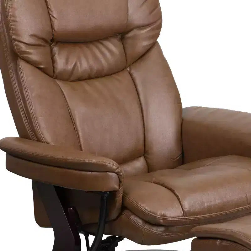 Flash Furniture Fauteuil inclinable contemporain multipositions et ottoman incurvé avec base pivotante en bois d'acajou