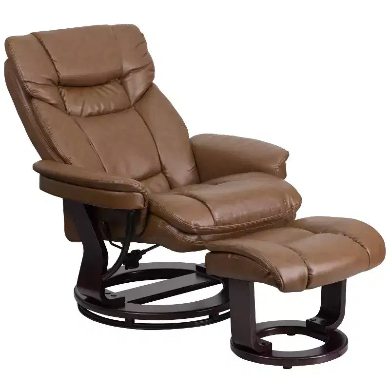 Flash Furniture Fauteuil inclinable contemporain multipositions et ottoman incurvé avec base pivotante en bois d'acajou