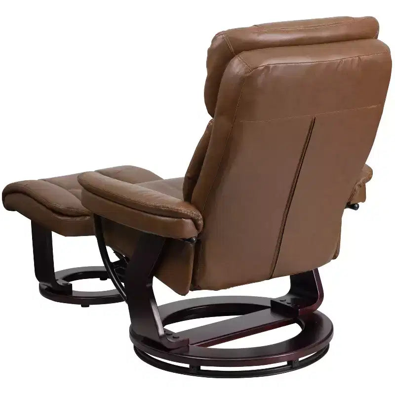 Flash Furniture Fauteuil inclinable contemporain multipositions et ottoman incurvé avec base pivotante en bois d'acajou