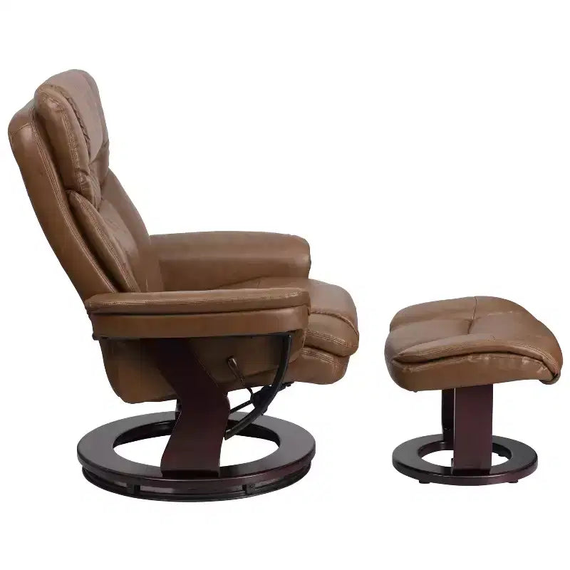Flash Furniture Fauteuil inclinable contemporain multipositions et ottoman incurvé avec base pivotante en bois d'acajou