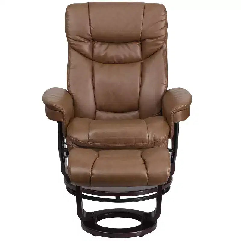 Flash Furniture Fauteuil inclinable contemporain multipositions et ottoman incurvé avec base pivotante en bois d'acajou