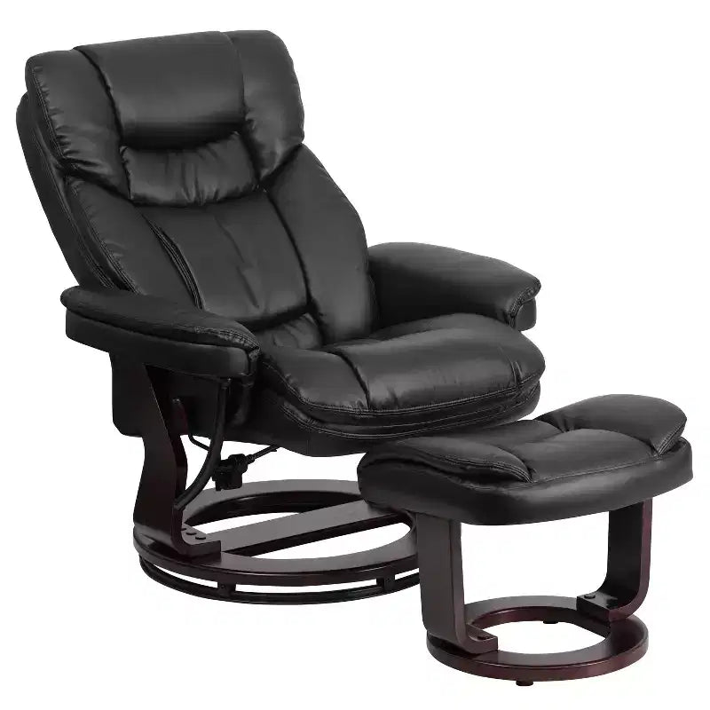 Flash Furniture Fauteuil inclinable contemporain multipositions et ottoman incurvé avec base pivotante en bois d'acajou