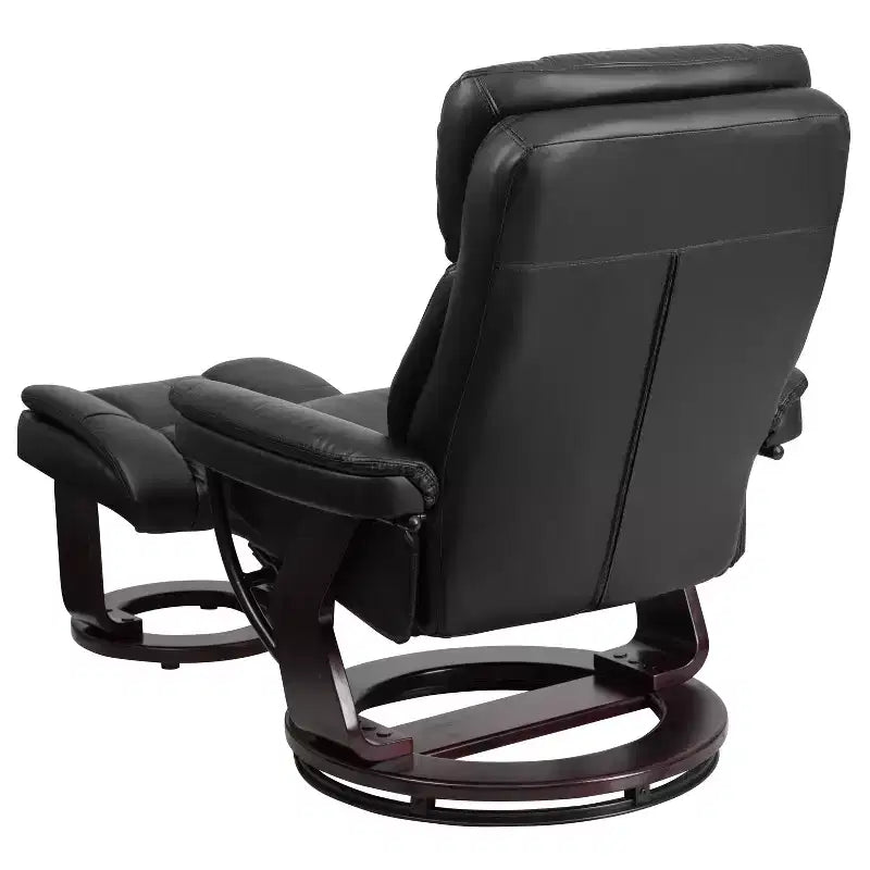 Flash Furniture Fauteuil inclinable contemporain multipositions et ottoman incurvé avec base pivotante en bois d'acajou