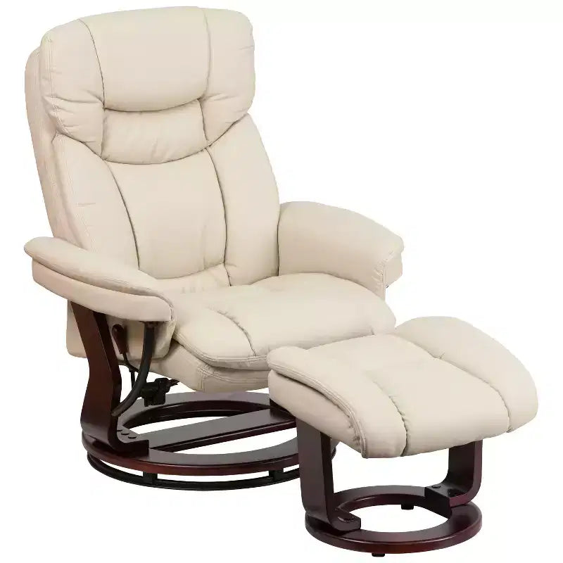 Flash Furniture Fauteuil inclinable contemporain multipositions et ottoman incurvé avec base pivotante en bois d'acajou