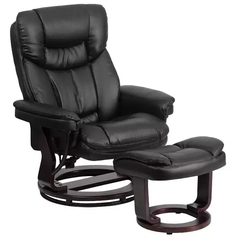 Flash Furniture Fauteuil inclinable contemporain multipositions et ottoman incurvé avec base pivotante en bois d'acajou