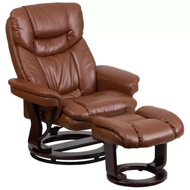 Flash Furniture Fauteuil inclinable contemporain multipositions et ottoman incurvé avec base pivotante en bois d'acajou