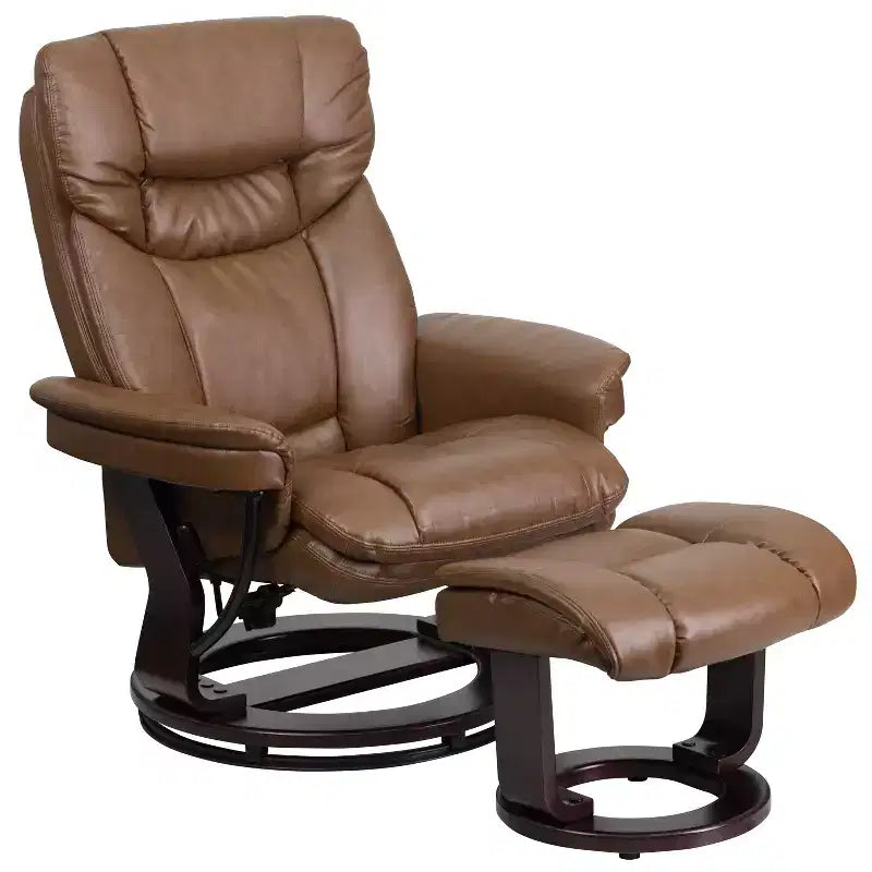 Flash Furniture Fauteuil inclinable contemporain multipositions et ottoman incurvé avec base pivotante en bois d'acajou