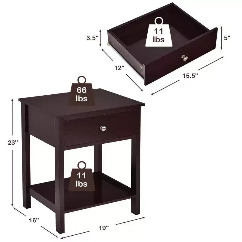 Costway Table de Chevet avec Tiroir et Étagère de Rangement en Bois, Table d'Appoint Canapé, Blanc/Marron