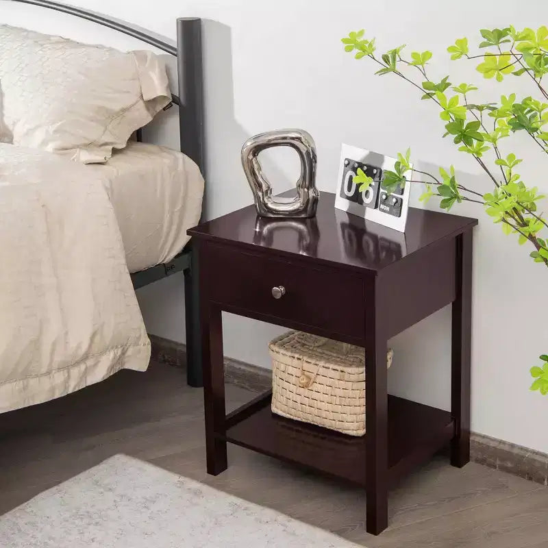 Costway Table de Chevet avec Tiroir et Étagère de Rangement en Bois, Table d'Appoint Canapé, Blanc/Marron