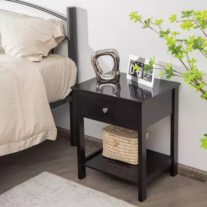 Costway Table de Chevet avec Tiroir et Étagère de Rangement en Bois, Table d'Appoint Canapé, Blanc/Marron