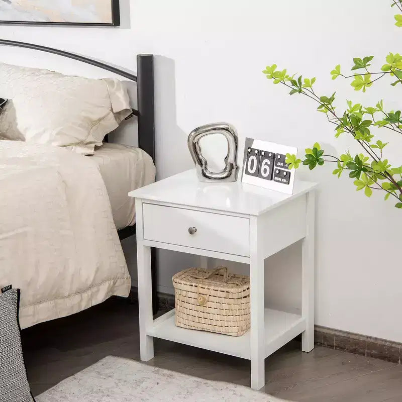 Costway Table de Chevet avec Tiroir et Étagère de Rangement en Bois, Table d'Appoint Canapé, Blanc/Marron