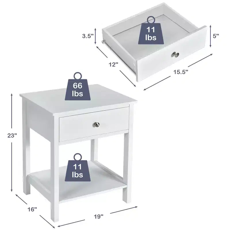 Costway Table de Chevet avec Tiroir et Étagère de Rangement en Bois, Table d'Appoint Canapé, Blanc/Marron