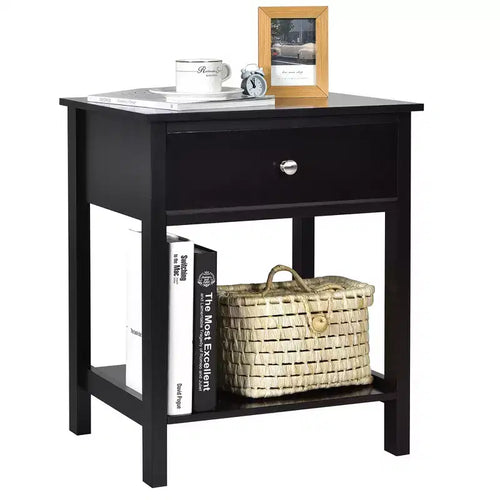 Costway Nightstand with Drawer Storage Shelf Wooden Bedside Sofa Side Table White\Brown