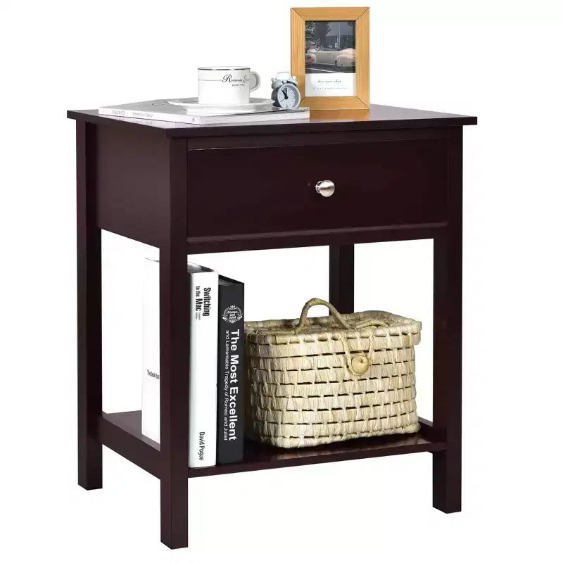 Costway Table de Chevet avec Tiroir et Étagère de Rangement en Bois, Table d'Appoint Canapé, Blanc/Marron