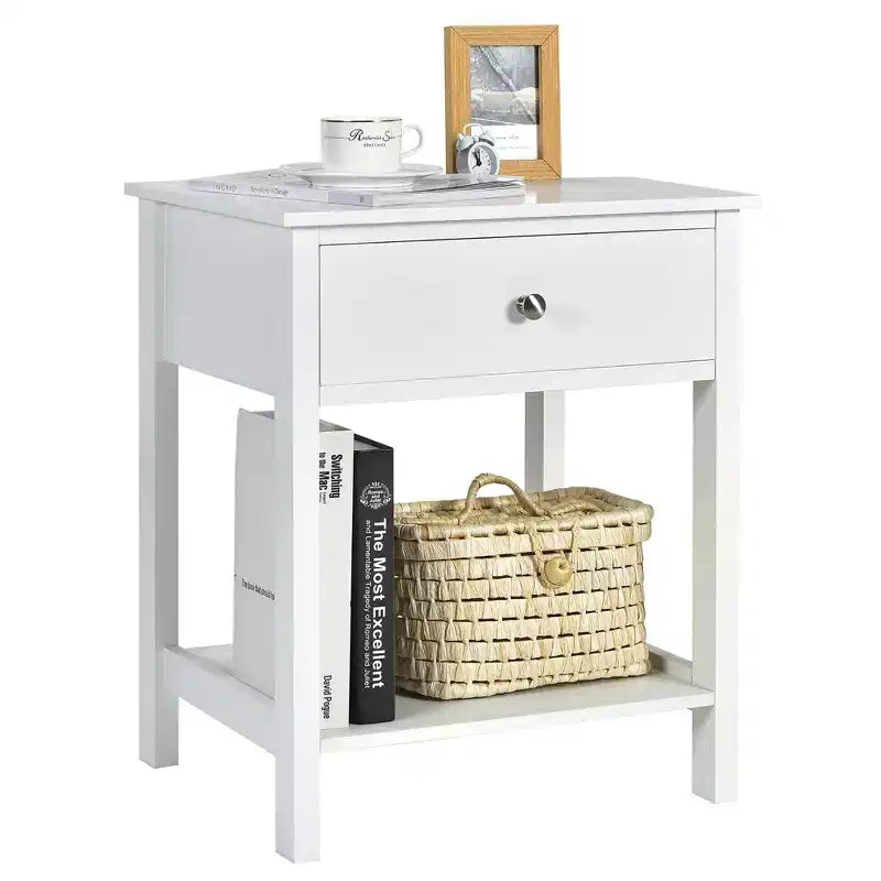 Costway Table de Chevet avec Tiroir et Étagère de Rangement en Bois, Table d'Appoint Canapé, Blanc/Marron