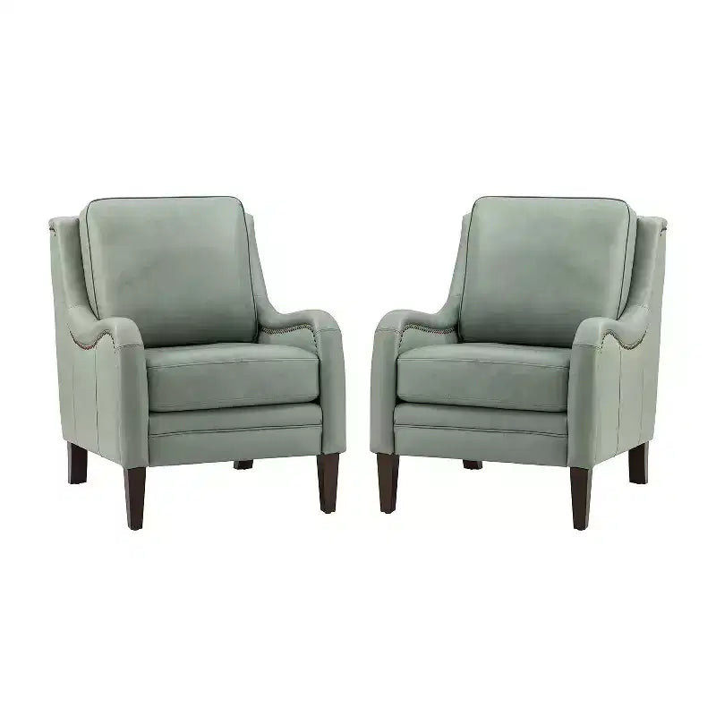 Set of 2 Regina 27.56 Wide Genuine Leather Armchair with Removable Cushions and English Arms| ART OF LIVING DESIGNS