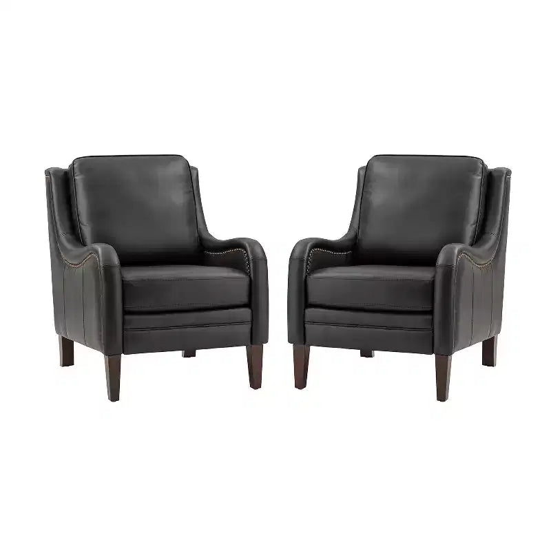 Lot de 2 fauteuils en cuir véritable Regina de 70 cm de large avec coussins amovibles et accoudoirs anglais | ART OF LIVING DESIGNS