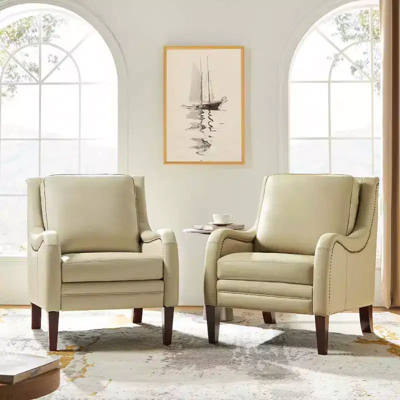 Lot de 2 fauteuils en cuir véritable Regina de 70 cm de large avec coussins amovibles et accoudoirs anglais | ART OF LIVING DESIGNS