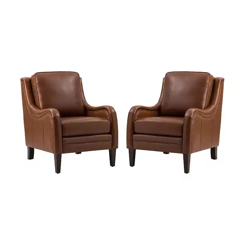 Lot de 2 fauteuils en cuir véritable Regina de 70 cm de large avec coussins amovibles et accoudoirs anglais | ART OF LIVING DESIGNS