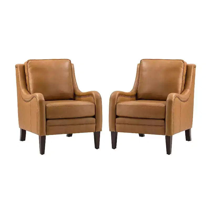 Lot de 2 fauteuils en cuir véritable Regina de 70 cm de large avec coussins amovibles et accoudoirs anglais | ART OF LIVING DESIGNS