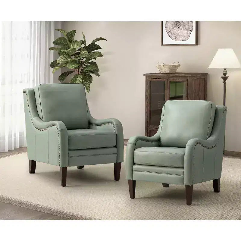 Lot de 2 fauteuils en cuir véritable Regina de 70 cm de large avec coussins amovibles et accoudoirs anglais | ART OF LIVING DESIGNS