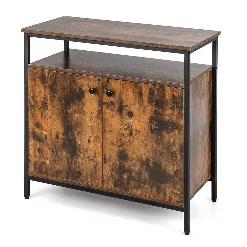 Buffet industriel Costway à 2 portes, meuble de cuisine avec rangement et étagère ouverte