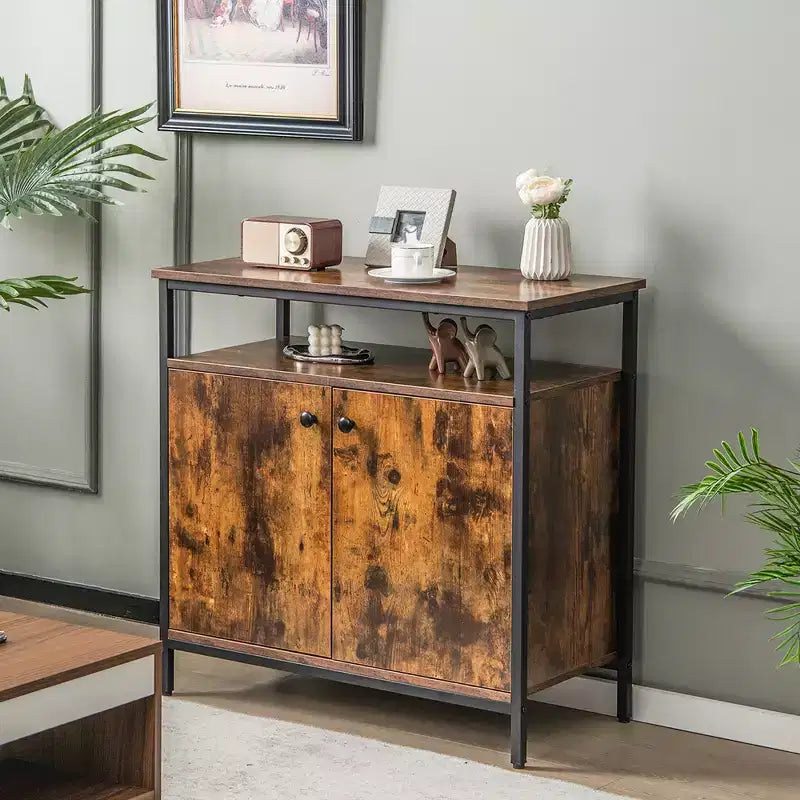 Buffet industriel Costway à 2 portes, meuble de cuisine avec rangement et étagère ouverte