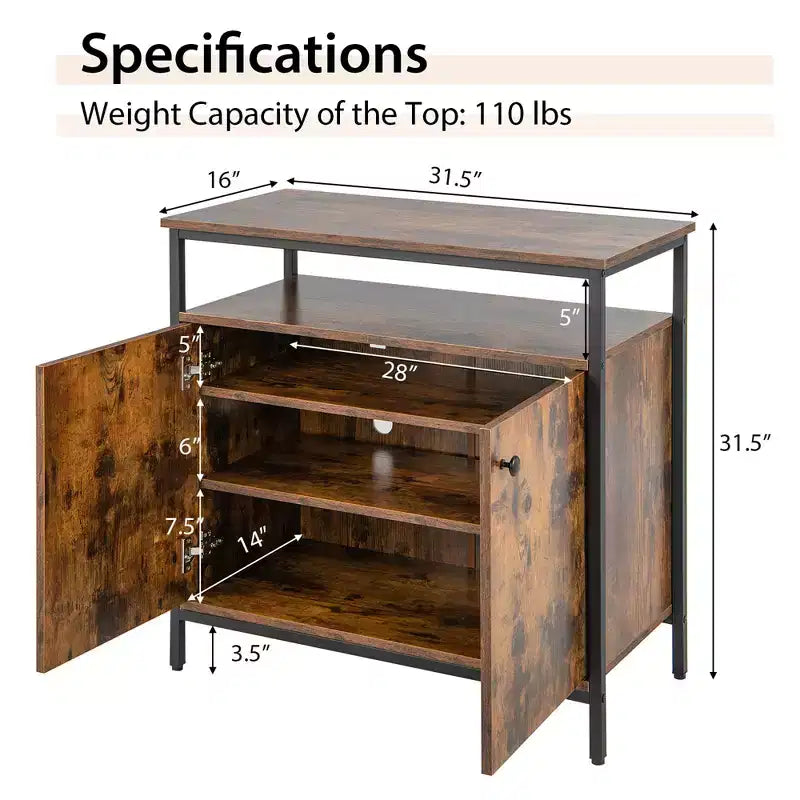Buffet industriel Costway à 2 portes, meuble de cuisine avec rangement et étagère ouverte