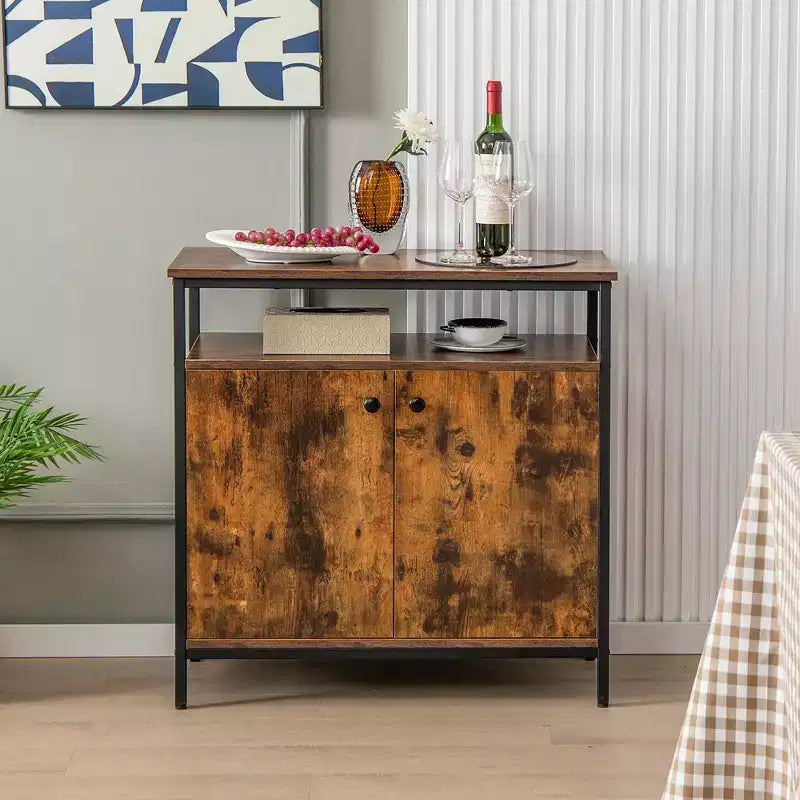 Buffet industriel Costway à 2 portes, meuble de cuisine avec rangement et étagère ouverte