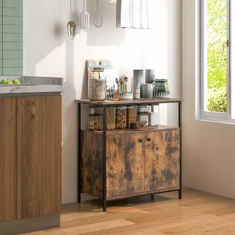 Buffet industriel Costway à 2 portes, meuble de cuisine avec rangement et étagère ouverte