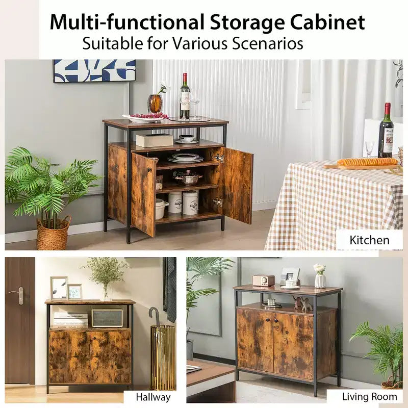 Buffet industriel Costway à 2 portes, meuble de cuisine avec rangement et étagère ouverte