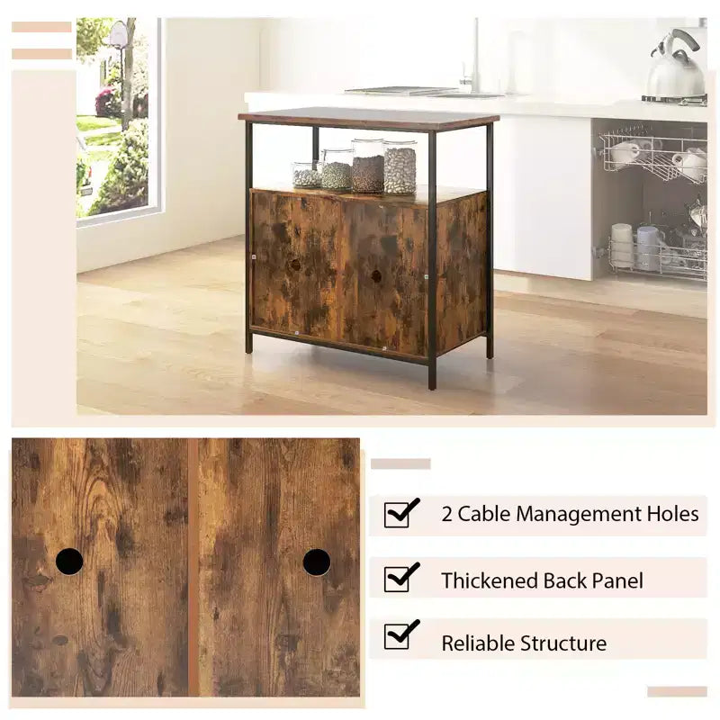 Buffet industriel Costway à 2 portes, meuble de cuisine avec rangement et étagère ouverte