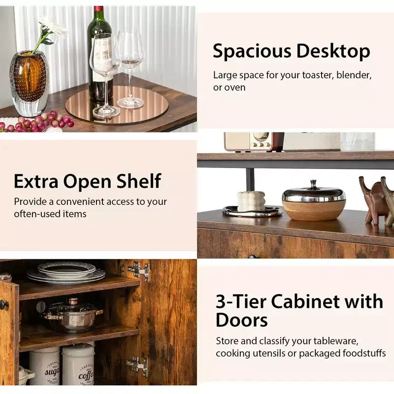 Buffet industriel Costway à 2 portes, meuble de cuisine avec rangement et étagère ouverte