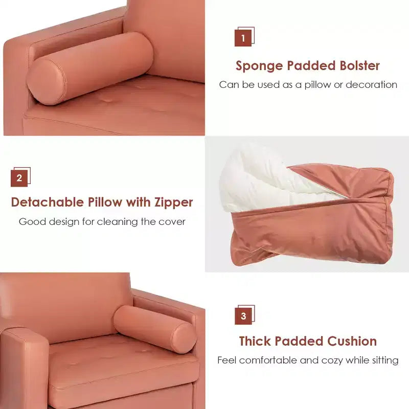 Costway Fauteuil moderne avec traversin et poche de rangement latérale, canapé simple, rose corail/gris