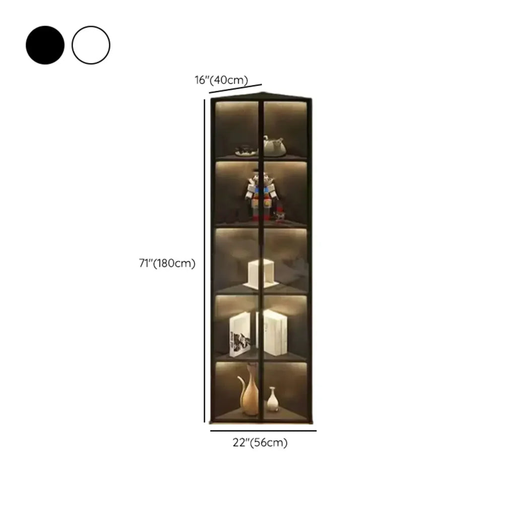 Meuble d'angle d'exposition moderne en bois et métal gris avec porte vitrée