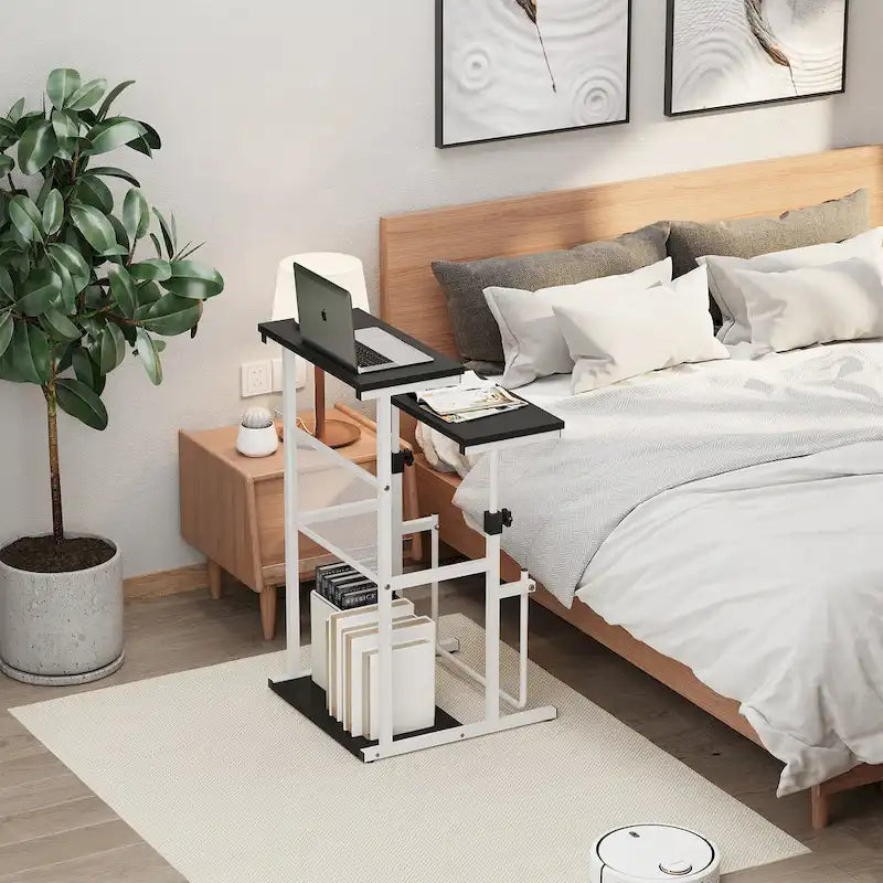 Black / White Adjustable Height Standing Desk with Shelf, 1 Person