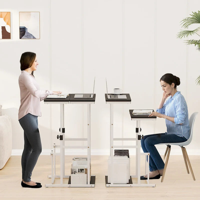 Black / White Adjustable Height Standing Desk with Shelf, 1 Person