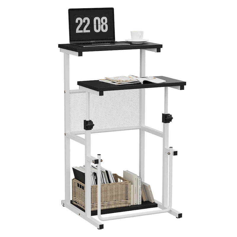 Black / White Adjustable Height Standing Desk with Shelf, 1 Person