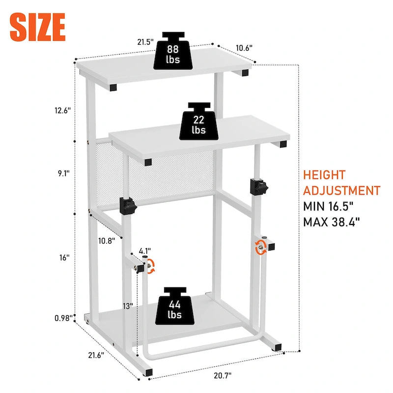 Black / White Adjustable Height Standing Desk with Shelf, 1 Person