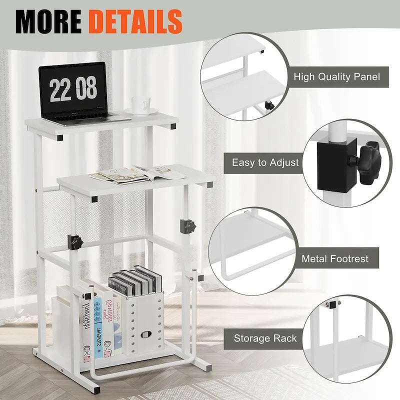 Black / White Adjustable Height Standing Desk with Shelf, 1 Person