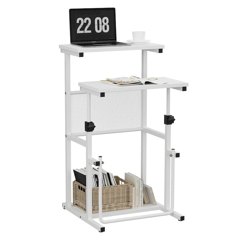 Black / White Adjustable Height Standing Desk with Shelf, 1 Person