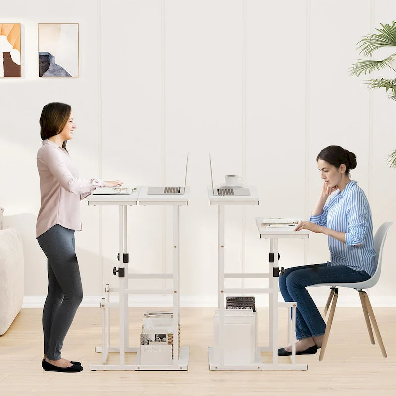 Black / White Adjustable Height Standing Desk with Shelf, 1 Person