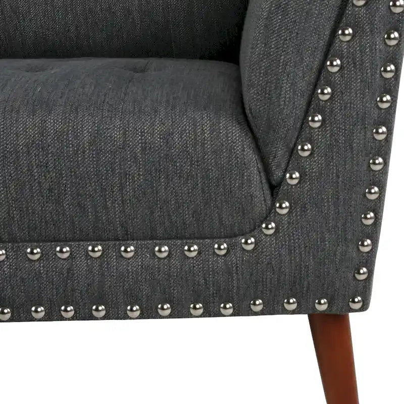 Charcoal / Beige + Walnut Mid-Century Settee, 2-Seat