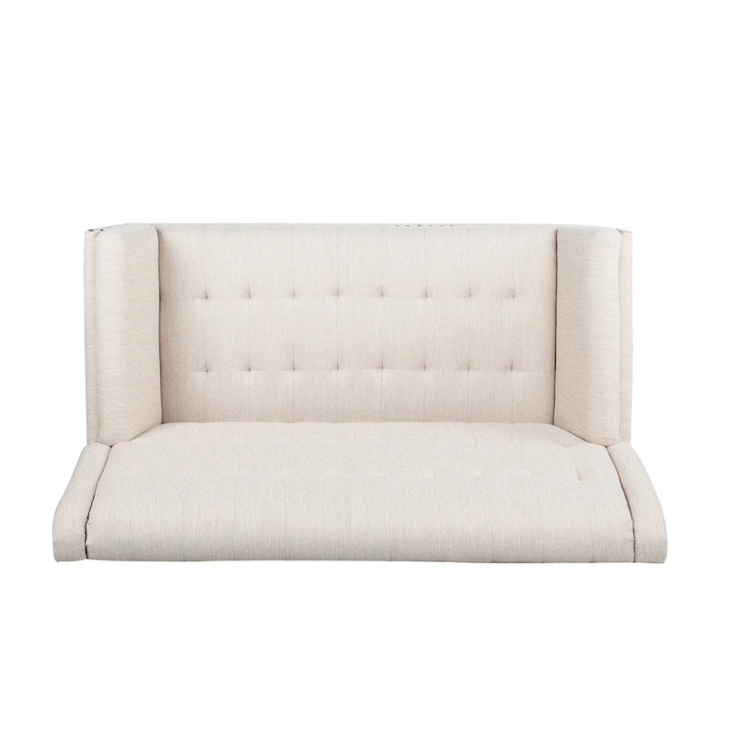 Charcoal / Beige + Walnut Mid-Century Settee, 2-Seat